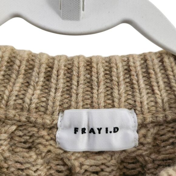 FRAY I.D Sweater Vest Womens Medium Beige Wool Blend Cable Knit Crew Neck - Picture 2 of 9